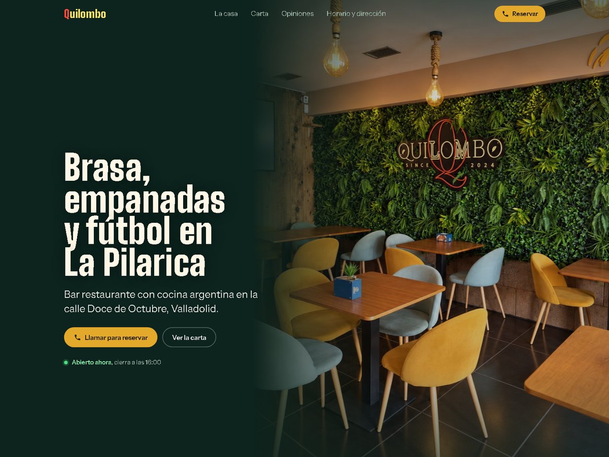 Web de Quilombo, bar restaurante argentino en La Pilarica, Valladolid